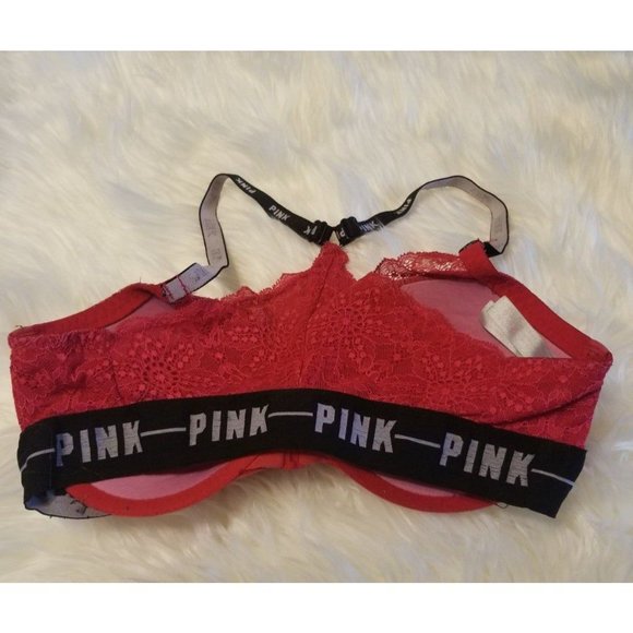 Victoria's Secret PINK VS Bra RacerBack Underwire Red Lace Sz 32DD - Picture 4 of 7